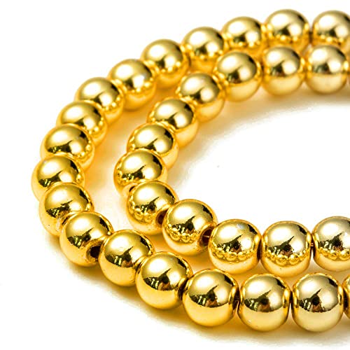 Hämatitperlen Perlen 4/6 mm für Armbänder Runde Nein Magnet Hämatit Edelsteine 38cm 1 Strang (Gold, 6mm 67 Stück) von Perlin
