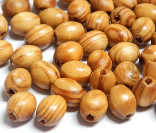 Holzperlen lose Perlen aus Kiefernholz Holzoliven mit Naturmaserung und loch, Natürliche zum Auffädeln (8mm 400 Stück) von Perlin