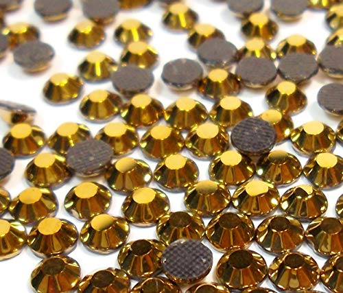 Hot Fix 4mm Glas Flache Rückseite Strasssteine SS16 2880 Stück Hotfix Steine Runde Kristall Edelsteine 3,4~4mm (Gold Metallic) von Perlin