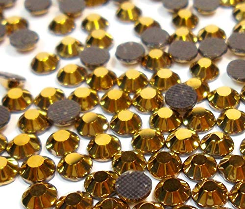 Hotfix 5mm Flatback Rückseite Strasssteine SS20 1440 Stück Glas Steine Runde Kristall Edelsteine 4,4~5mm (Gold Metallic) von Perlin