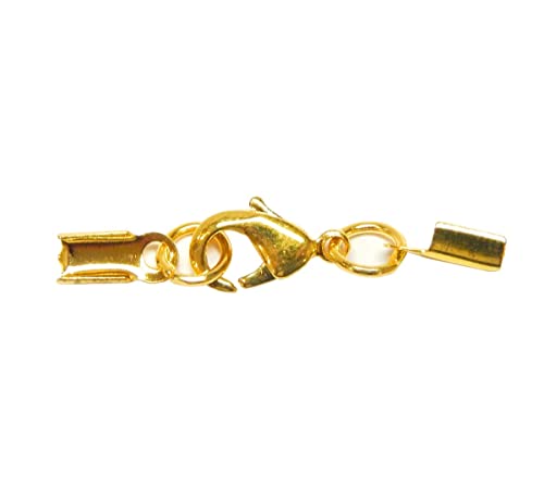 Karabiner mit Endkappen Verschluss, 5 Set, Messing Ende Verschlüsse Endstück für ca. 1,5/2/2,5 mm Ketten-Verschluß mit Öse für Bänder Leder Gummiband Draht (Gold) von Perlin