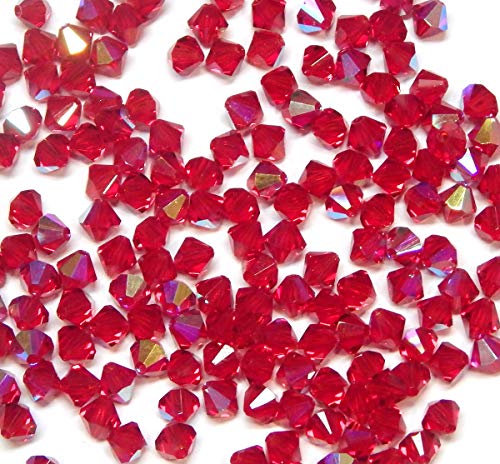 Kristall Glas Perlen Preciosa Böhmische Glasschliffperlen 4mm Feuerpoliert Facettiert Doppelkegel CZ Tschechische Bicone Beads (Rot AB) von Perlin