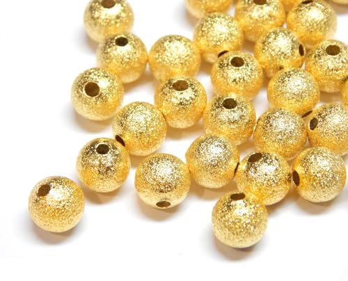 Messing Perlen Sternstaubperlen Stardust Metallperlen 4/6/8 mm Rund Spacer Zwischen Perlen (Gold - 30Stück, 8mm) von Perlin