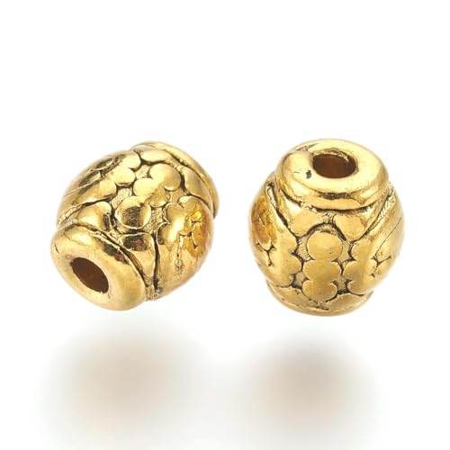 Metallperlen Zwischenperlen Spacer Perlen mit Loch Farbe Gold Schmuckzubehör Charms für Armbänder Anhänger Bastelperlen zum Auffädeln (Oval 50stk 6 x 6 mm) von Perlin