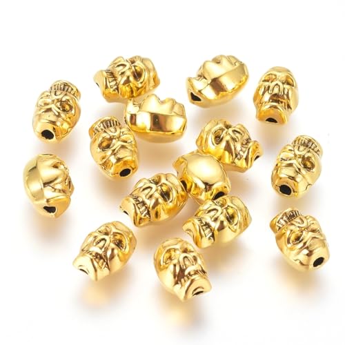 Metallperlen Zwischenperlen Spacer Perlen mit Loch Farbe Gold Schmuckzubehör Charms für Armbänder Anhänger Bastelperlen zum Auffädeln (Totenkopf 30stk 9 x 6 mm) von Perlin