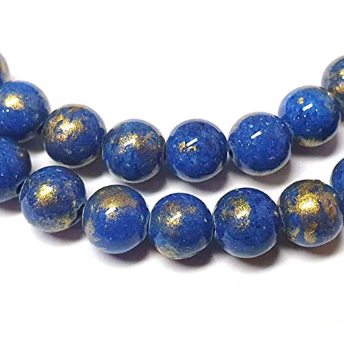 Mosaik Blau Quarz/Quartz, Edelstein Perlen, mit goldfluss 6mm Kugel, 18stk Stein Perle mit Loch zum auffädeln Perlenkette Schmuckperlen Schmuckstein G656 von Perlin