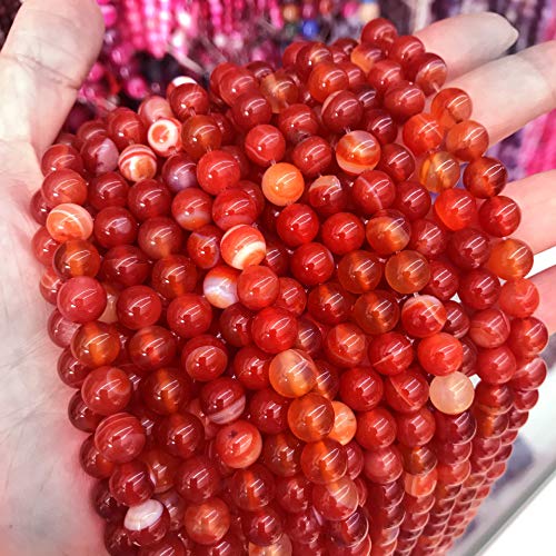 Perlin Natur Edelstein Streifen Lace Achat Perlen, 8mm 6mm 4mm, Poliert und Matt, Kugelform Schmuckperlen (4mm 25 Stück, Rot Poliert) von Perlin