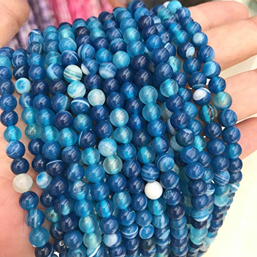 Natur Edelstein Streifen Lace Achat Perlen, 8mm 6mm 4mm, Poliert und Matt, Kugelform Schmuckperlen (8mm 15 Stück, Blau Poliert) von Perlin