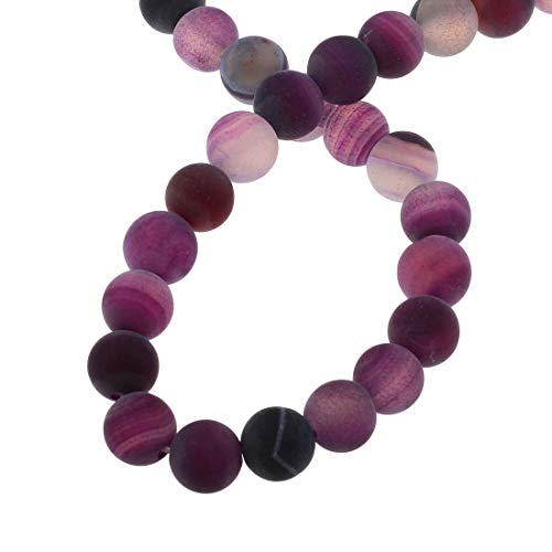 Perlin Natur Edelstein Streifen Lace Achat Perlen, 8mm 6mm 4mm, Poliert und Matt, Kugelform Schmuckperlen für Schmuckherstellung (8mm 15 Stück, Violett Lila Matt) von Perlin