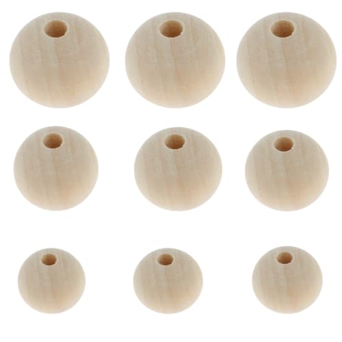 Natur Holzperlen Set, 8mm 10mm 12mm, 300 Stück Holzkugeln Zwischenperlen farblos Holz Perlen zum auffädeln Basteln Zwischenperlen von Perlin