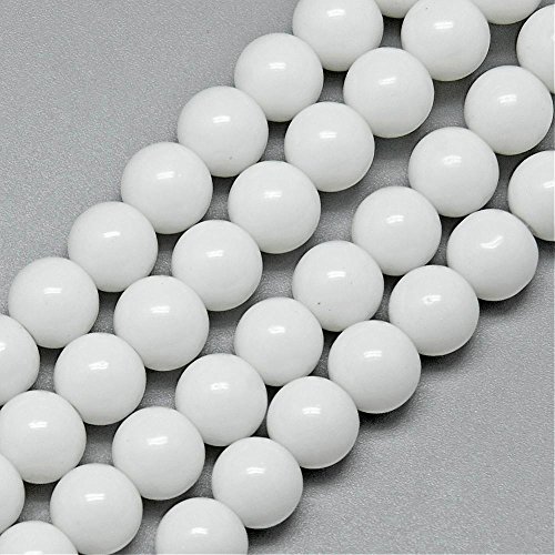 Naturstein Jade Perlen Halbedelstein 6mm OPAK Weißer RUND 50Stk Edelstein Jede Beads Perle Zum Fädeln für DIY Kette Basteln G224 von Perlin