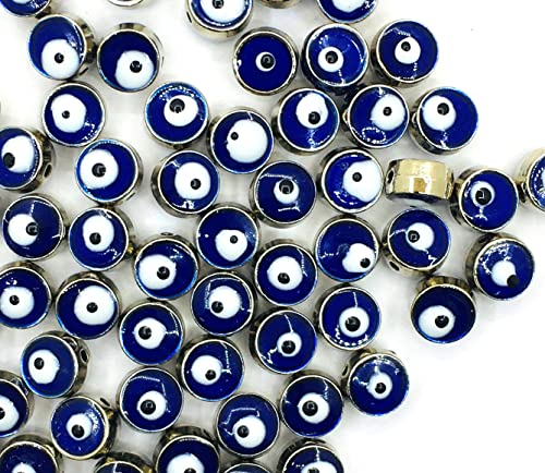 Nazar Boncugu, Blaues Auge, Evil Eye, Schmuckperlen armband perlen, Glas Silber emaillierte Amulett Zwischenperlen Spacerperlen Zwischenteile 10 Stück, DIY-Schmuck von Perlin