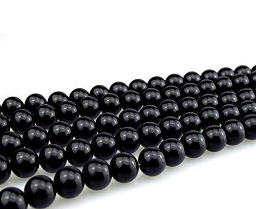 Onyx Halbedelstein Strang Schwarz Perlen Poliert und Matt Set Halbedelstein Strang 4/6/8/10 mm Perlenstrang Perlenkette (12mm Rund Poliert) von Perlin