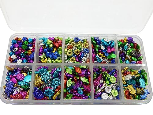 Perlen Set zum Auffädeln, 840stk Kunststoffperlen Perlenmischung Bunte Anhänger Zwischenperlen Acrylperlen 5mm bis 14mm Bastelset 10 Motiven mit Sortierbox von Perlin