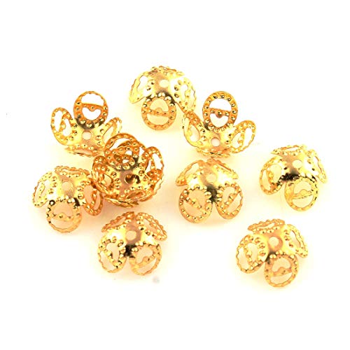 Perlin 100 Filigrane Perlkappen Perlenkappen 8mm Gold Metall Spacer Zwischenperlen Zwischenteile Endkappen Metallperlen Für Schmuck Kette Armband Ring M485 von Perlin