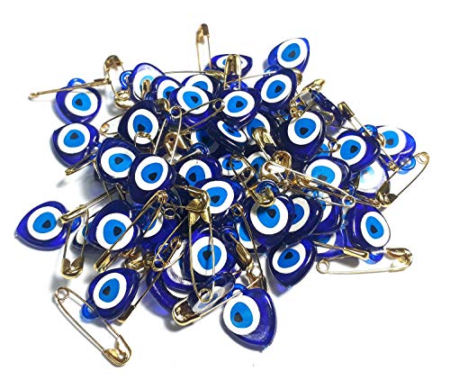 100 STK. Nazar Boncuk mit Sicherheitsnadel Böser Blick Glücksbringer Talisman Herz Türkisches Blaues Auge Evil Eye zum Verschenken als Mitgebsel zur Geburt Taufe Hochzeit Dügün Sünnet Nisan von Perlin