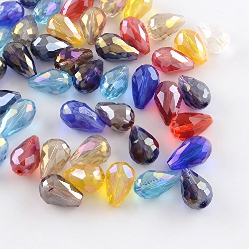 Perlin - 100 Stück Glasperlen Tschechische Kristall Perlen- Bunt - 8mm Tropfen form Fire-polished Schmuckperlen Kristallschliffperlen Glasschliffperlen von Perlin