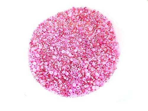 Perlin 100g/500g Rocailles Perlen 2/3/4 mm Gemischt Glasperlen Bunt Set Mehrfarbig und Grösse Gemischt Rund Basteln Edel Mix Starterset (Rosa, 100) von Perlin