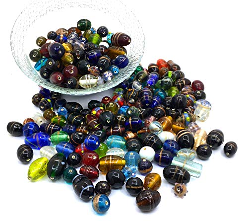 Perlin 2 kilo Glasperlen Mix Indian Posten Glas Perlen Beads Silberfolie Lampwork Rund Oval Neu Farbe Bunt Perlenset Bastelset Für Schmuck zur Schmuckherstellung (2000) von Perlin