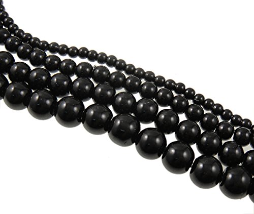 Perlin - 3 Stränge Glaswachsperlen Glasperlen Set Wachsperlen 4mm 6mm 8mm, Rund Bastelset, Perlenset, Perlenmischung, Schmuckperlen zum Fädeln, Glass Pearl Beads (Schwarz) von Perlin