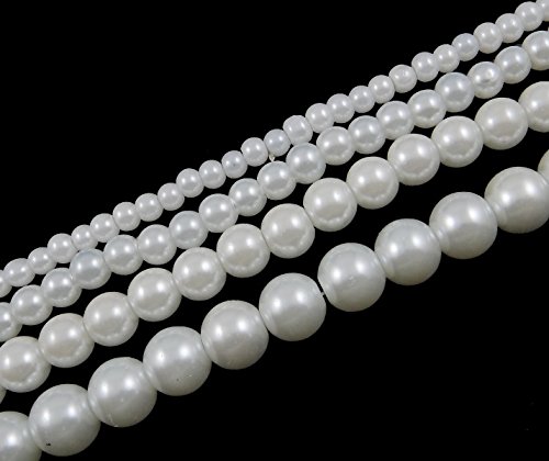 Perlin - 3 Stränge Glaswachsperlen Glasperlen Set Wachsperlen 4mm 6mm 8mm, Rund Bastelset, Perlenset, Perlenmischung, Schmuckperlen zum Fädeln, Glass Pearl Beads (Weiss) von Perlin