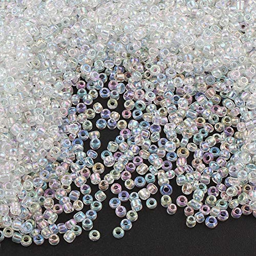 Perlin 30000stk Weiss Rocailles Perlen 2mm Crystal AB Transparent Glasperlen Kugel 11/0 Weiss AB - Klar AB, Perlen Zum Auffädeln von Perlin