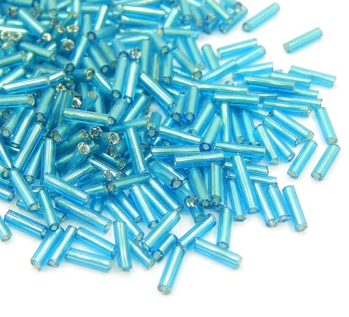 Perlin 3300 Stück Glas Rocailles Perlen 6mm, Glas Bugle Stiftperlen, Röhrchen, Tubes, Stäbchen perlen, Roccailles (Blau Silbereinzug) von Perlin