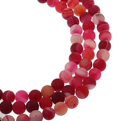 Perlin - 36stk. Edelstein Perlen Natur Streifen Frosted Achat Kugel Lila Rosa Pink 6mm Rund Edelsteine Agate Beads von Perlin