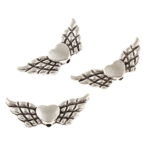 Perlin - 40 Flügel Engel Mit Herz Metallperlen Engelsflügel Perlen 22mm Metall Spacer DIY für Armbänder, Halskette M437 x2 von Perlin