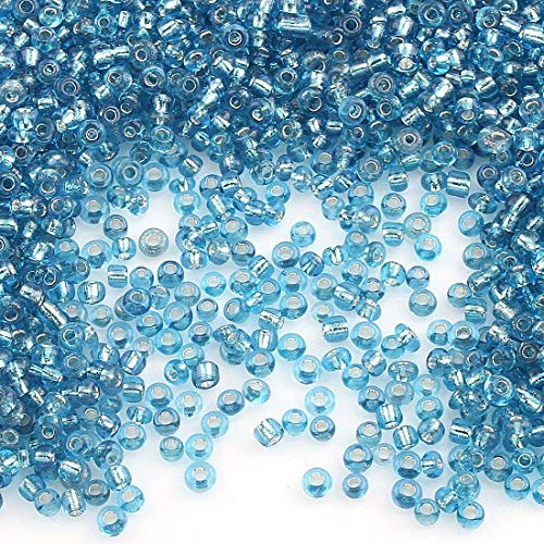 Perlin 450g Rocailles Perlen 2mm Glasperlen Silbereinzug Aquamarine Blau Kugel 30000stk 11/0 Textil-Perlen, Mini-Perlen, Bastelperlen, Hobby Perlen Zum Auffädeln von Perlin