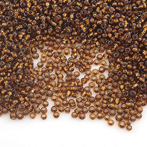 Perlin 450g Rocailles Perlen 2mm Glasperlen Silbereinzug Smoked Topas Braun Kugel 30000stk 11/0 Textil-Perlen, Perlen Zum Auffädeln von Perlin