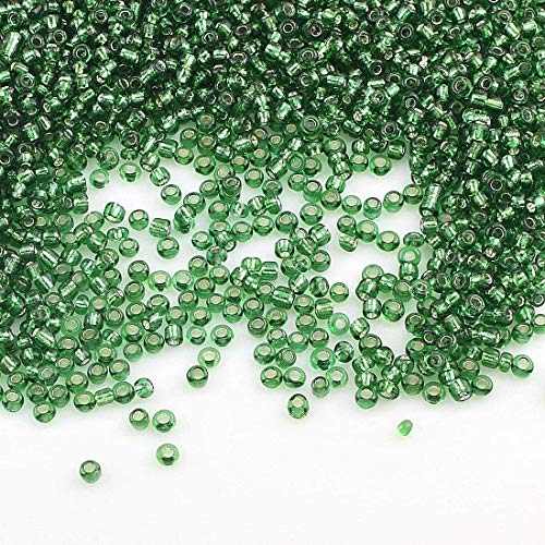 Perlin 450g Rocailles Perlen 2mm Grün Silbereinzug Glasperlen Kugel 30000stk 11/0 Textil-Perlen, Perlen Zum Auffädeln von Perlin