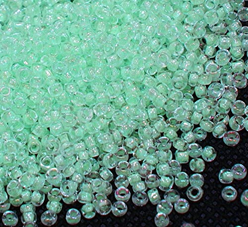 Perlin 450g Rocailles Perlen 2mm Grün-Weiss Farbe Glasperlen Kugel 30000stk 11/0 Textil-Perlen, Bastelperlen, Perlen Zum Auffädeln von Perlin