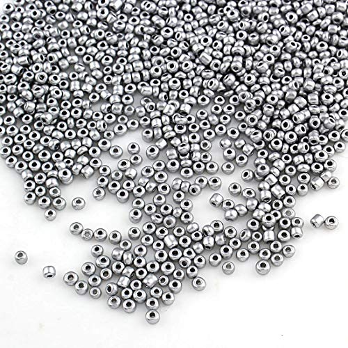 Perlin 450g Rocailles Perlen 2mm Matt Gefrostet Silber Metallic Glasperlen Kugel 30000stk 11/0 Textil-Perlen, Mini-Perlen, Perlen Zum Auffädeln von Perlin