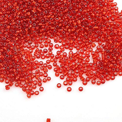 Perlin 450g Rocailles Perlen 2mm Rot Silbereinzug Glasperlen Kugel 30000stk 11/0 Textil-Perlen, Mini-Perlen, Bastelperlen, Hobby Perlen Zum Auffädeln von Perlin
