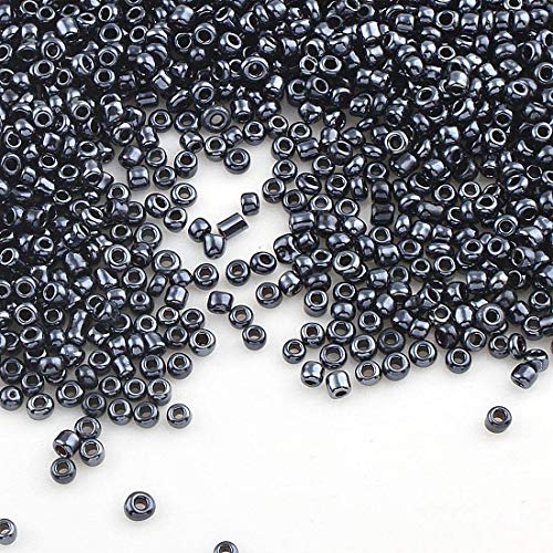 Perlin 450g Rocailles Perlen 2mm Schwarz Metallic Glasperlen Kugel 30000stk 11/0 Textil-Perlen, Perlen Zum Auffädeln von Perlin