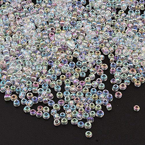 Perlin 450g Rocailles Perlen 3mm Crystal AB Weiß Transparent Glasperlen Kugel 15000Stk 8/0 Textil-Perlen, Mini-Perlen, Bastelperlen, Hobby Perlen Zum Auffädeln von Perlin
