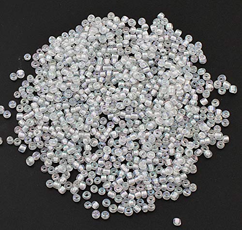 Perlin 450g Rocailles Perlen 3mm Crystal Weiß, Transparent Innen Glasperlen Kugel 15000Stk 8/0 Textil-Perlen, Mini-Perlen, Bastelperlen, Hobby Perlen Zum Auffädeln von Perlin