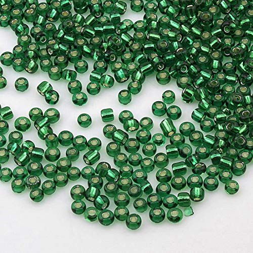 Perlin 450g Rocailles Perlen 3mm Grün Silbereinzug Glasperlen Kugel 15000Stk 8/0 Textil-Perlen, Bastelperlen, Perlen Zum Auffädeln von Perlin