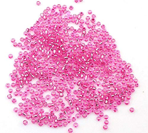 Perlin 450g Rocailles Perlen 3mm Rosa Pink Silbereinzug Glasperlen Kugel 15000Stk 8/0 Textil-Perlen, Hobby Perlen Zum Auffädeln von Perlin