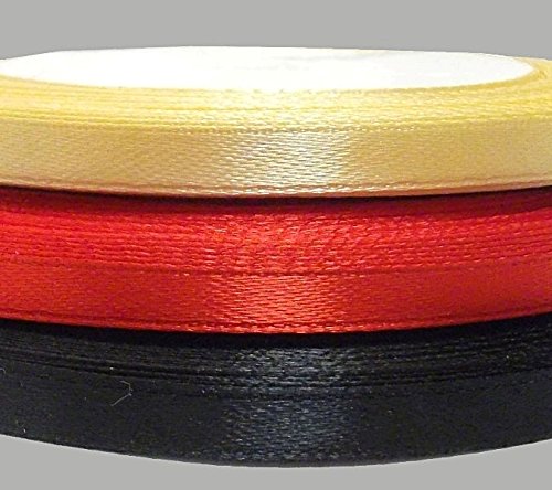 60 m SATINBAND SCHWARZ ROT GOLD 6mm DEKOBAND GESCHENKBAND Doppelsatinband Schleifenband Set Schmuckband Schmuckherstellung Basteln Nähen Meterware Hochzeitsdeko Band C195 von Perlin