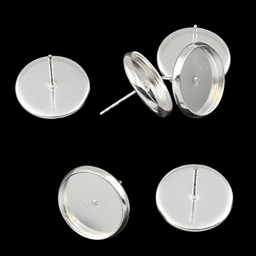 Perlin - 60stk Ohrstecker Fassung für 12mm Cabochons Rund Versilbert Metall Ohrsteckerrohlinge für Schmuck M490 x2 Perlin - 60stk Ohrstecker Fassung für 12mm Cabochons Rund Versilbert Metall Ohrsteckerrohlinge für Schmuck M490 x2 von Perlin