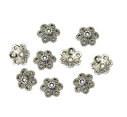 Perlin - 80stk Perlenkappen 10mm Tibet Antik Silber Blumen Perlkappen Spacer Schmuckteile M522 x2 von Perlin