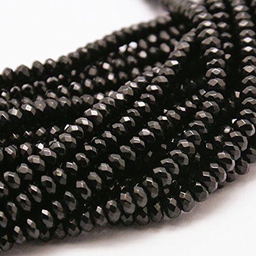 Perlin - Achat Stein Perlen Natur Schwarz 4mm Rondell Facettiert Edelsteine 30Stk Halbedelstein Edelstein Steinperlen Schmuckperlen Schmuckstein Perle Zum Fädeln für DIY Kette Basteln G199 von Perlin