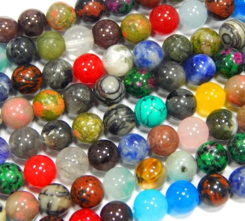 Perlin Edelstein Mix Strang Perlen 8mm Edelsteine Perlen Bastel-Set 48stk Rundform Halbedelstein Schmuckstein Zum Auffädeln für die Schmuckherstellung Quarz, Amethyst, Jade, Jaspis, Türkis, Achat von Perlin