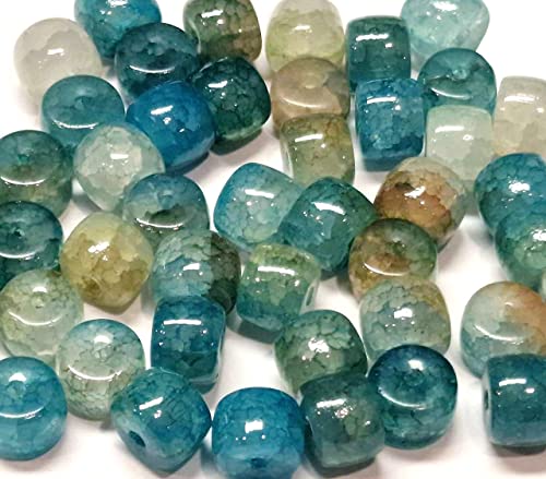 Perlin Edelstein Perlen, Achat Stein Drachen-Muster Fassperlen, 8mm Halbedelstein Naturstein mit Loch zum auffädeln für Schmuckherstellung (Blau) von Perlin