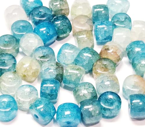 Perlin Edelstein Perlen, Achat Stein Drachen-Muster Fassperlen, 8mm Halbedelstein Naturstein mit Loch zum auffädeln für Schmuckherstellung (Marine Blau) von Perlin