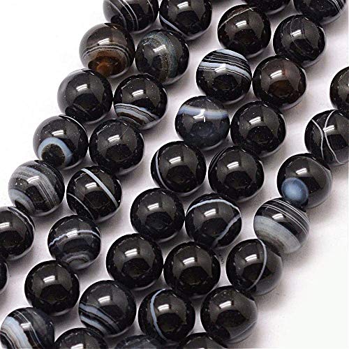 Perlin Edelstein Schwarze Perlen Streifen Achat Kugel Schwarz Weiß 8mm 30stk Edelsteine perlen zum auffädeln Perlenkette Gemstone Agate Beads G723 x2 von Perlin