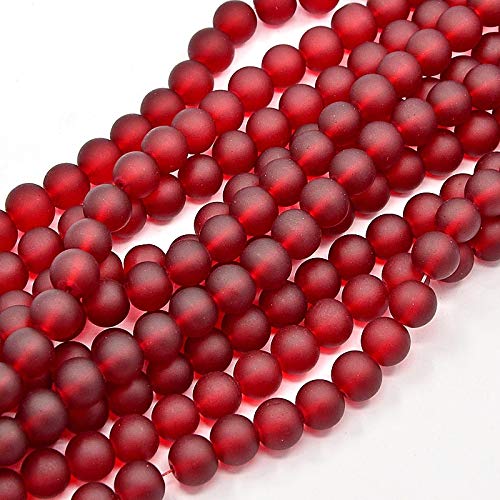 Perlin - Gefrostete Glasperlen Rot Rund 10mm Matt Strange Vereist Perle R39 x2 von Perlin