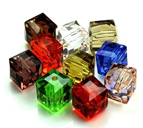 Perlin - Glasperlen Kristall Perlen Bunte Mix Set 4mm 6mm 8mm Würfel Böhmisch Tschechische Glasschliffperlen Perle mit Loch zum auffädeln (6mm x6mm 60 Stück) von Perlin